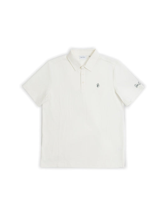 Le Classique Polo in white by Saalor Couture, flat lay